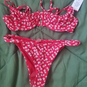 Red Floral Bikini Set